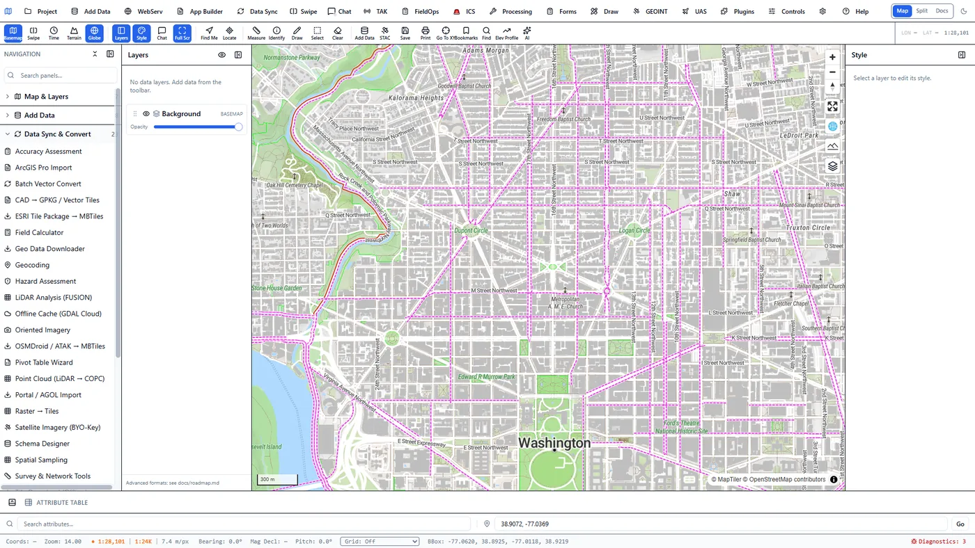 Data Sync and Convert module panel in the client listing ArcGIS Pro Import, LiDAR Analysis, Geocoding and Portal/AGOL Import tools.