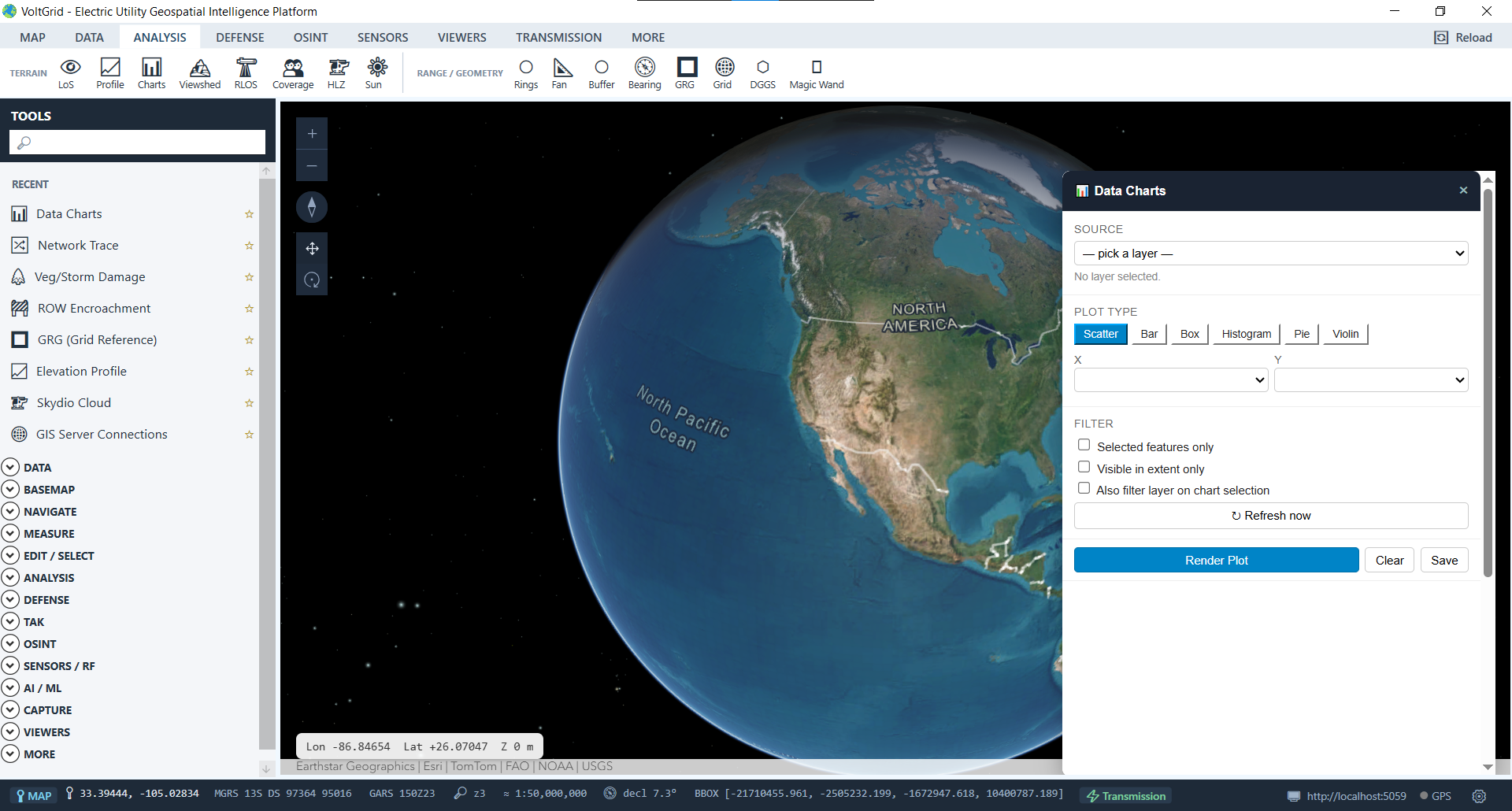 VoltGrid desktop — Data Charts floating analysis widget in default state