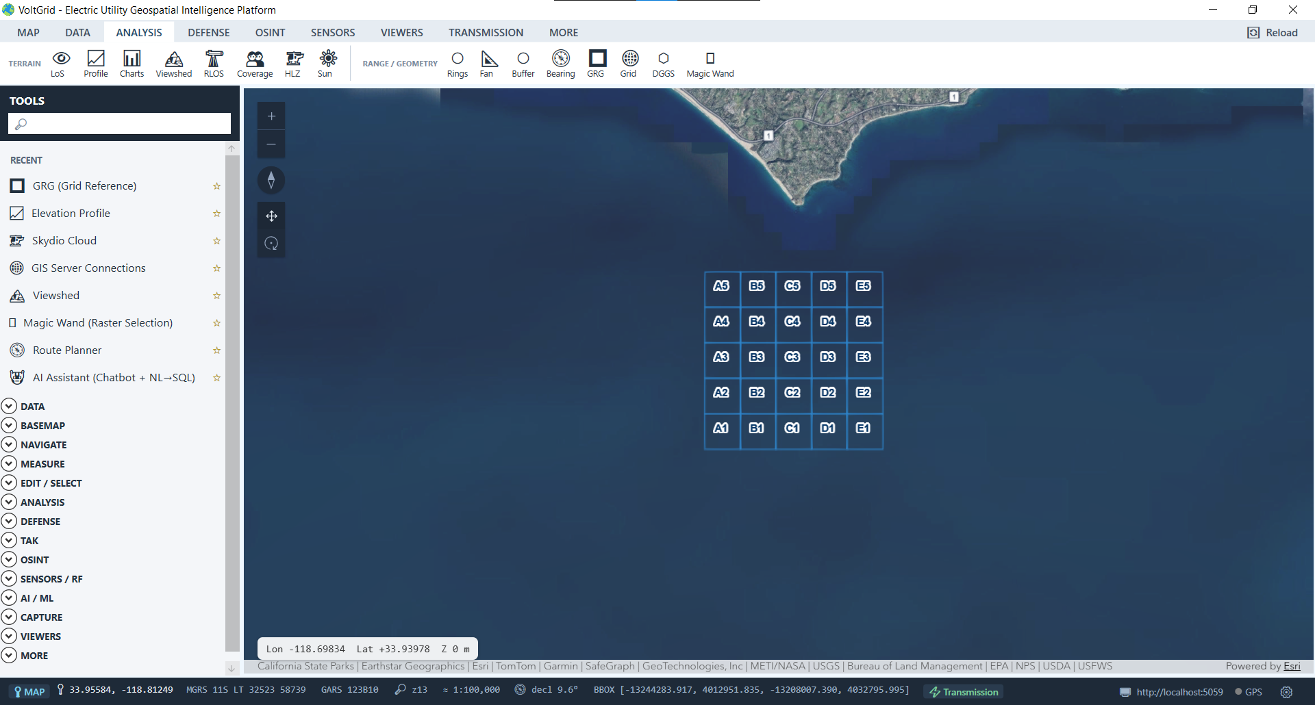 VoltGrid desktop — Grid Reference Graphic 5x5 tactical cell overlay
