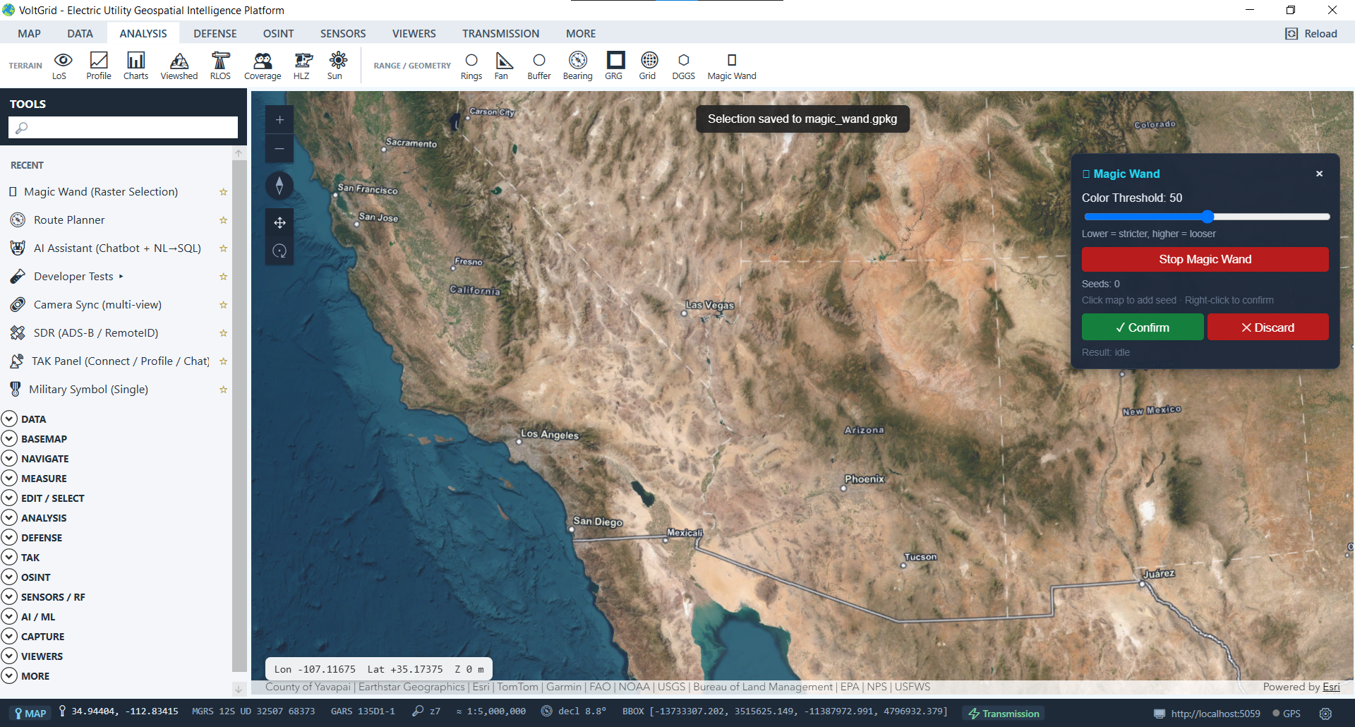 VoltGrid desktop — Magic Wand captured polygon saved to GeoPackage layer