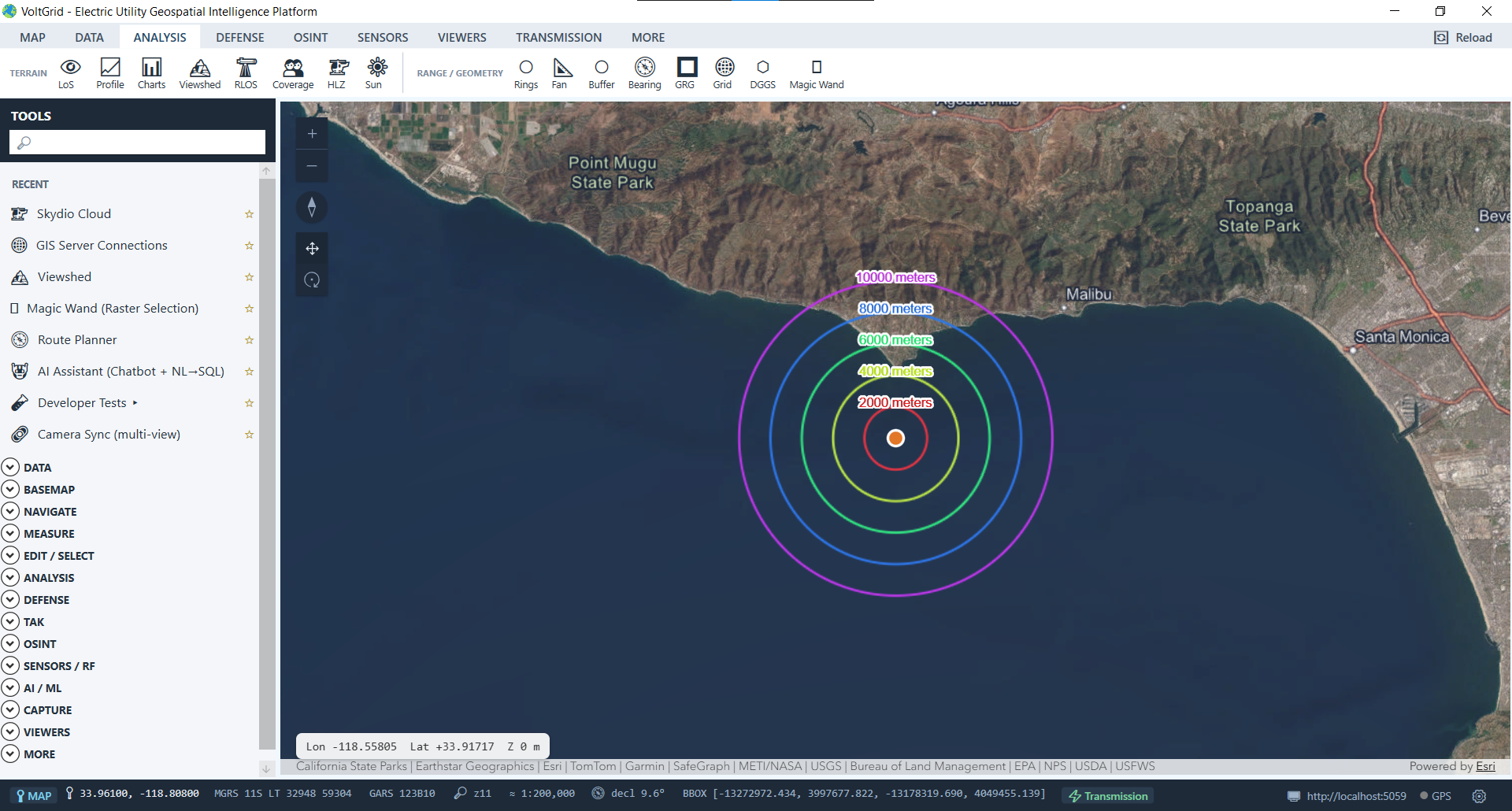 VoltGrid desktop — Interactive Range Rings and Sector Fans analysis widget