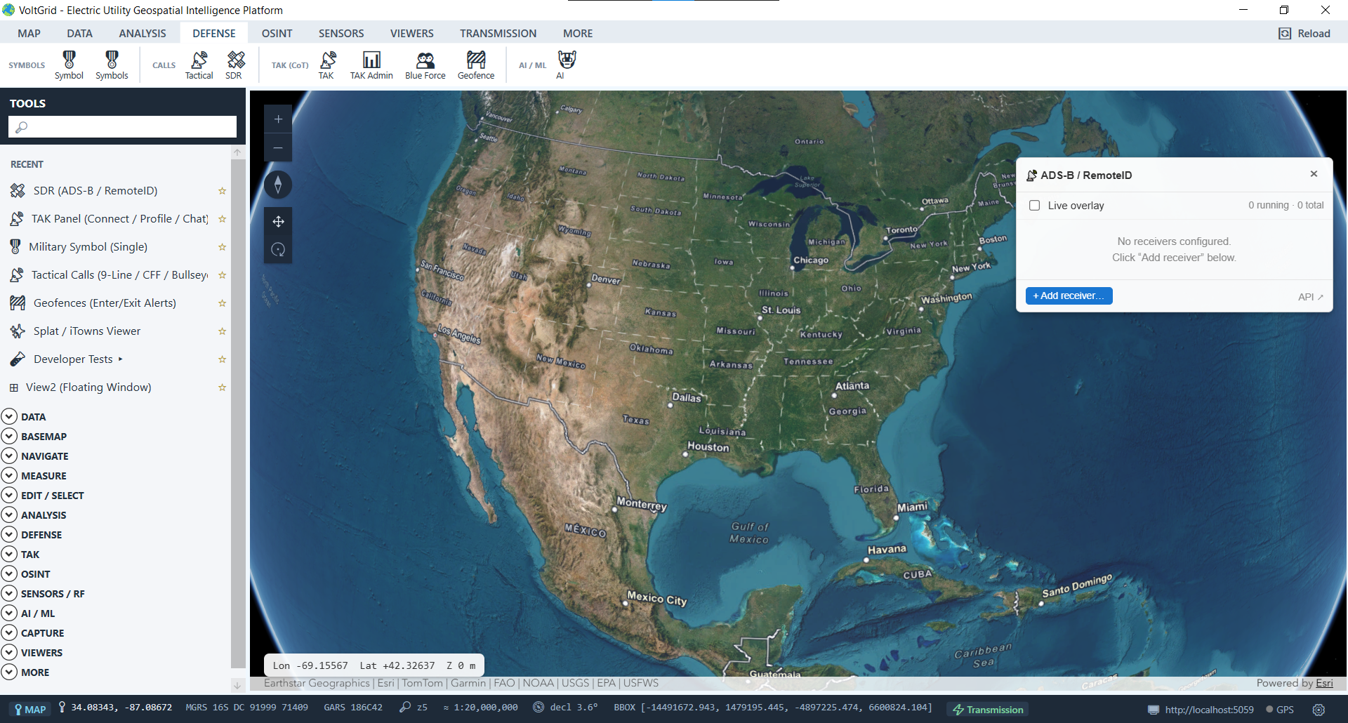 VoltGrid desktop — SDR Software-Defined Radio tracking widget