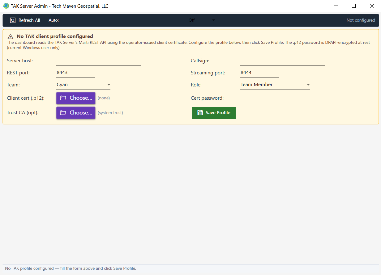 VoltGrid desktop — Embedded TAK Server Admin dashboard