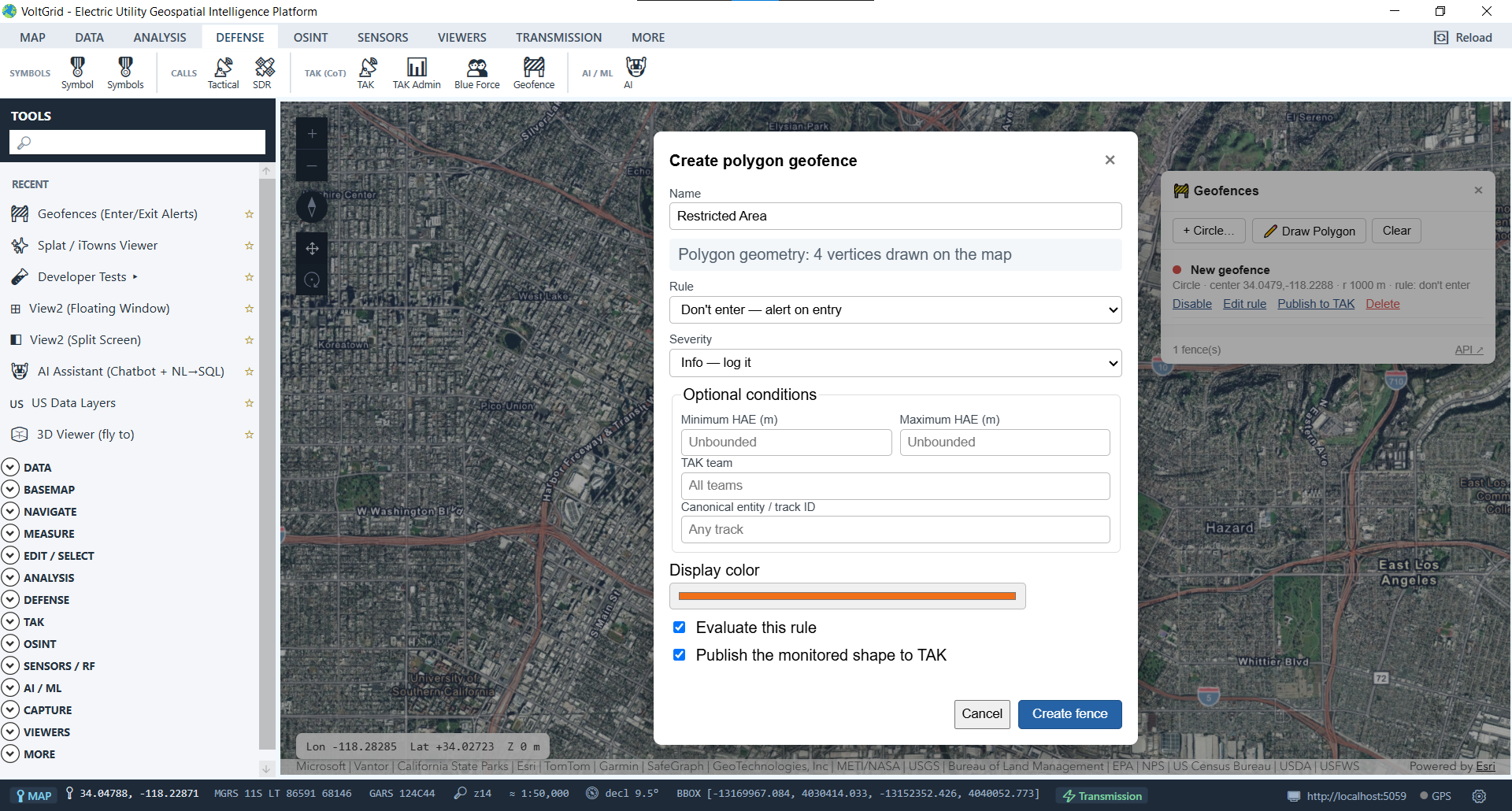 VoltGrid desktop — Drawing custom polygon geofence