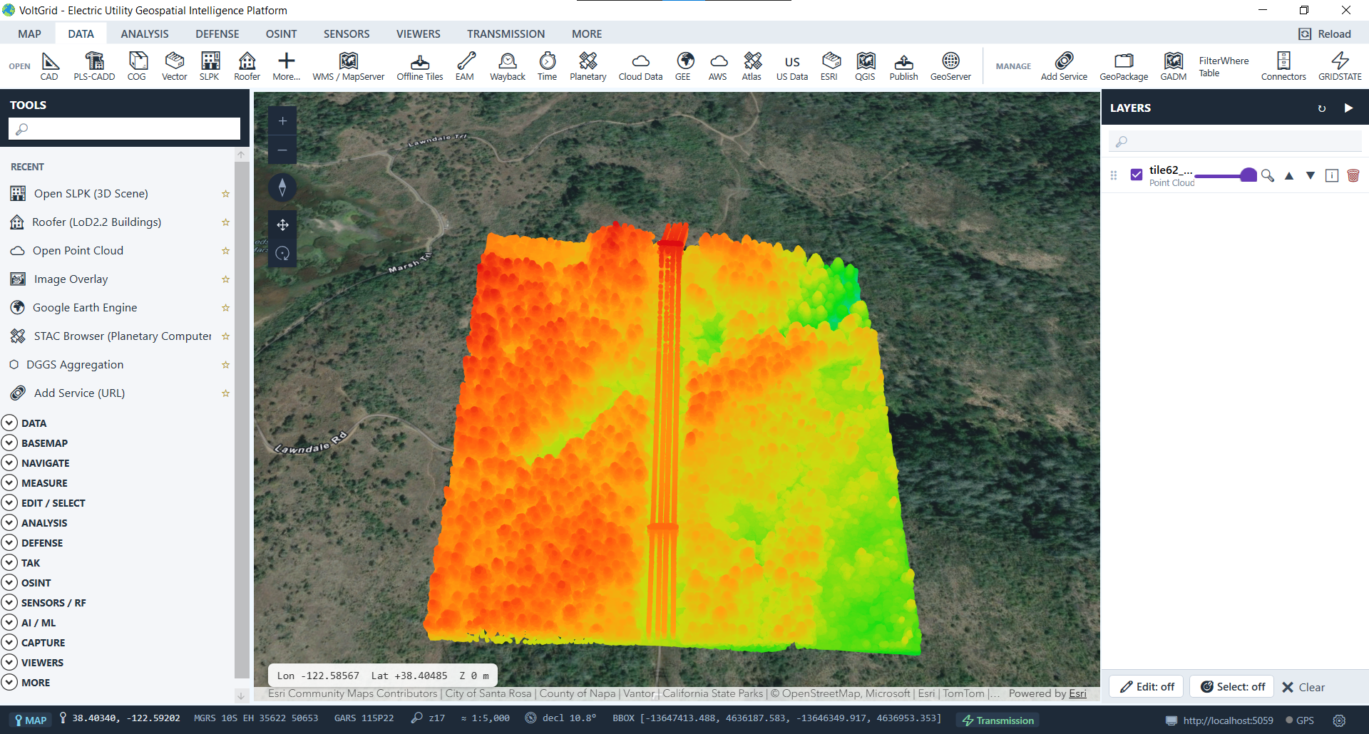 VoltGrid desktop — I3S Scene Layer Package (.slpk) loaded over 3D globe
