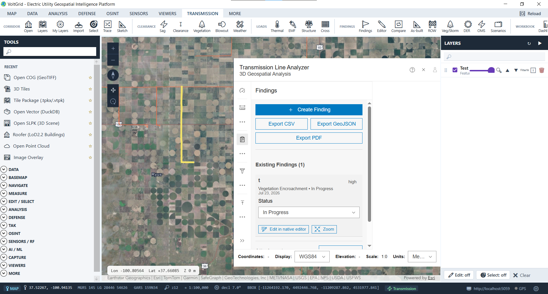 VoltGrid desktop — Findings panel