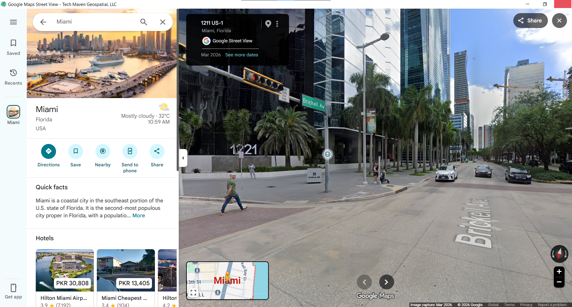 VoltGrid desktop — Embedded Google Street View viewer on Brickell Ave, Miami